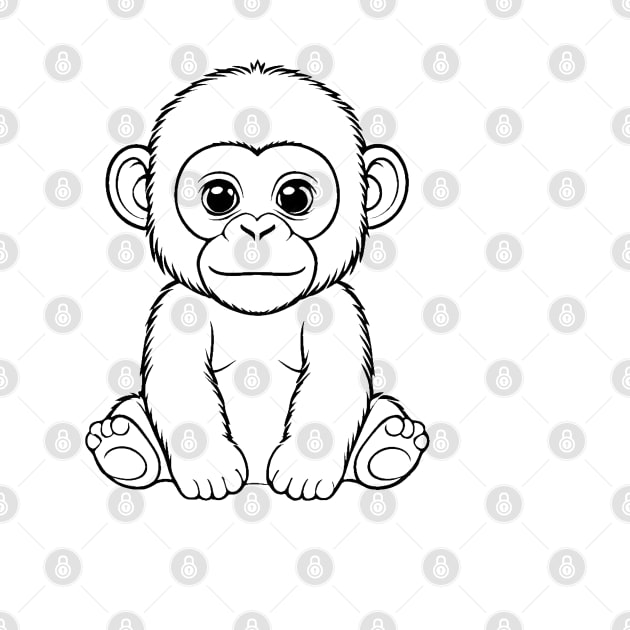 Cute Baby Gorilla Animal Outline by Zenflow