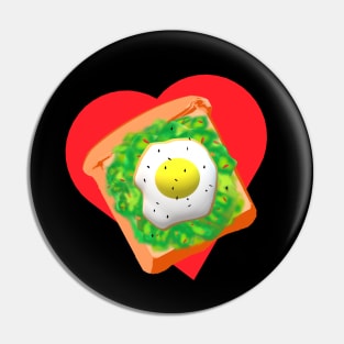 Avocado Toast Lovers Toast with Egg on a Bright Red Heart (Black Background) Pin