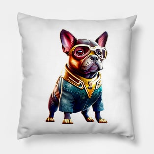 Frenchie in Oceanic Heroic Attire Version 3 Pillow