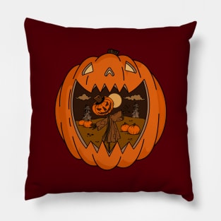 Scary scarecrow and pumpkin Pillow