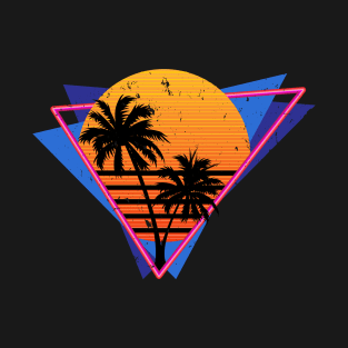 Distressed Retro Synthwave Inspired 80s Triangle Design T-Shirt