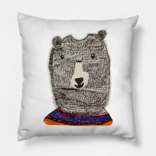 Fuzzy bear face kids art Pillow