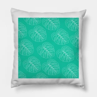 monstera tropical plant hawaii aloha print bright blue and white Pillow