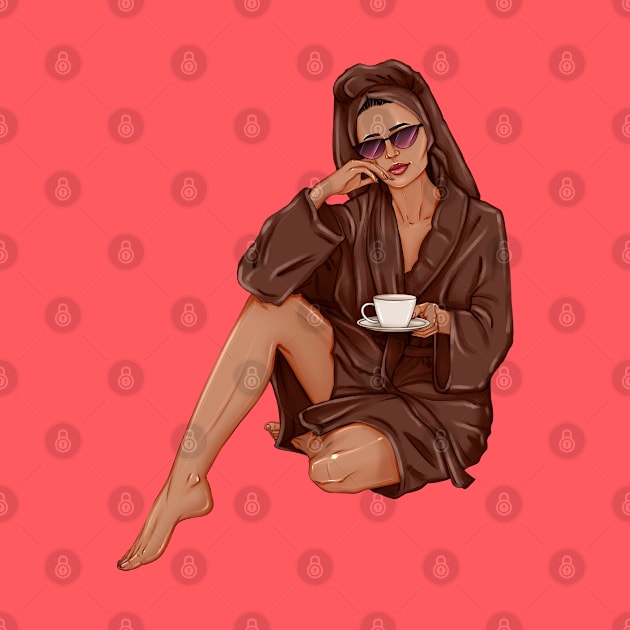 Girl in brown spa robe fashion art by ArctiumStudio