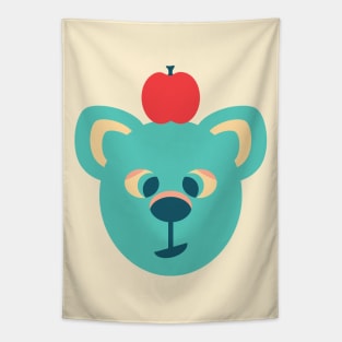 CUTE ADORABLE BEAR Friendly Sleepy Eyes Balanced Apple Kids - UnBlink Studio by Jackie Tahara Tapestry