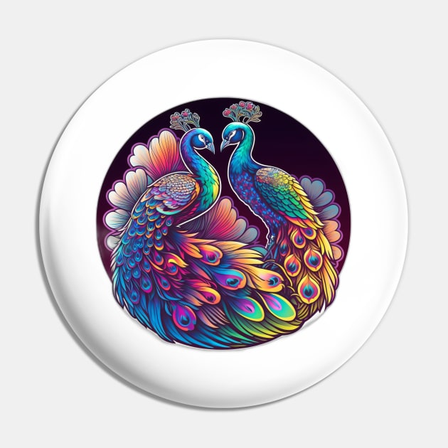 Majestic Colourful Peacocks Neon Pin by Remix Rick