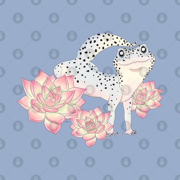 Mack Snow Leopard Gecko and Succulents by anacecilia