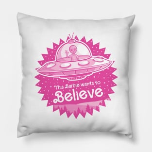 Pink Alien Wants to Believe Pillow