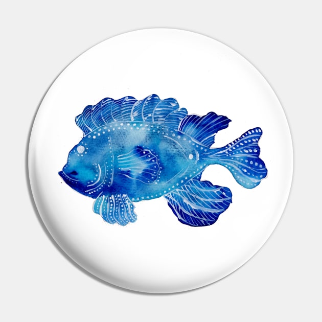 Blue Tribal Fish Pin by ZeichenbloQ