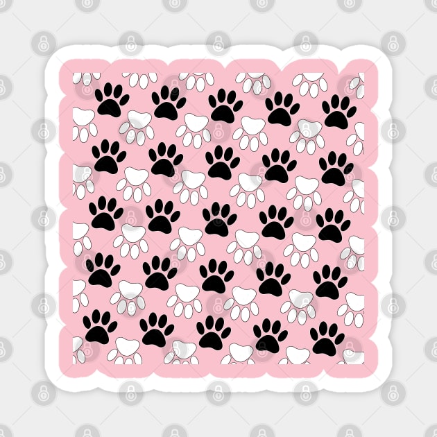 Cute Black And White Dog Paws On Pink Magnet by Braznyc