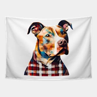 Pitbull Terrier in Plaid Tapestry