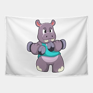 Hippo at Bodybuilding with Dumbbells Tapestry