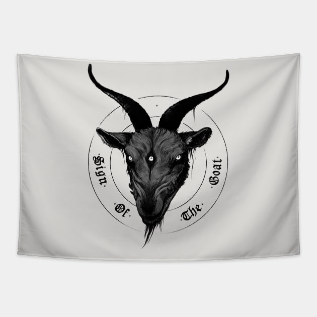 sign of the goat in black and white Tapestry by shipovik