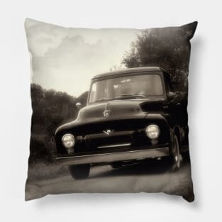 1954 FORD F-100, black white Pillow