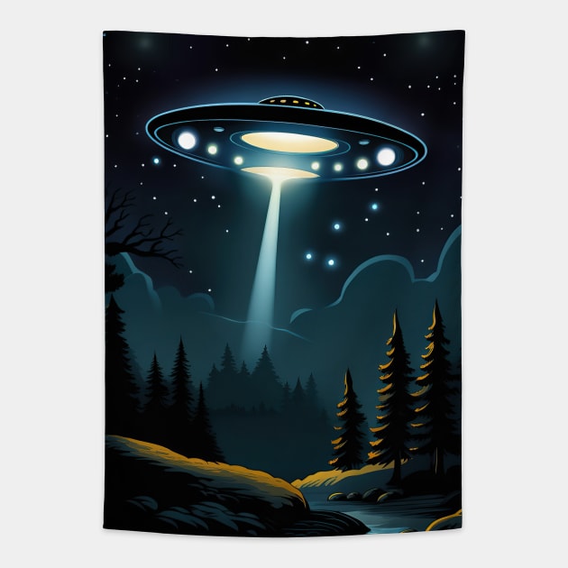 UFO over the Forest Tapestry by roswellboutique