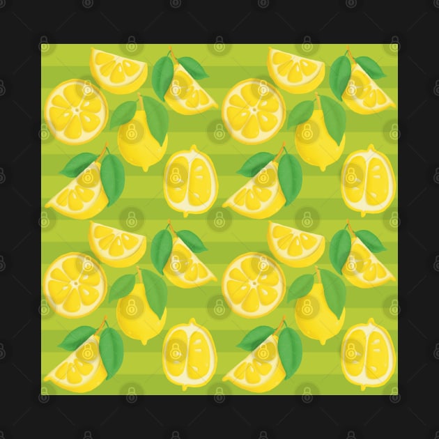 Pattern with lemons on green striped background by marina63