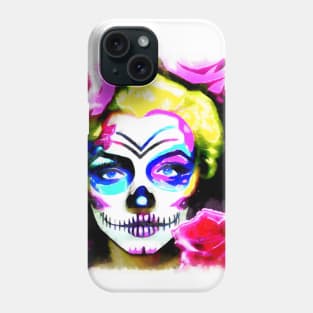 Sugar skull blonde with roses Phone Case