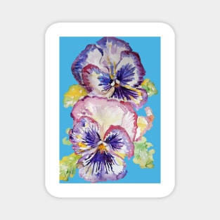 Pansy Watercolor Purple Flower Pattern on Light Blue Magnet