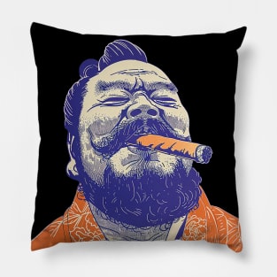 Puff Sumo: Smoking a Fat Robusto Cigar  on a dark (Knocked Out) background Pillow