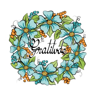 Gratitude Floral Wreath Art T-Shirt