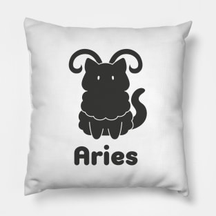 Aries Cat Zodiac Sign with Text (Black and White) Pillow