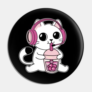 Gamer Cat Drinking Bubble Tea Pin