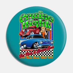 Cruise Night Hot Rods & Classic Cars Illustration Pin