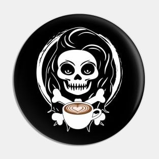 Barista Skull and Coffee Cup White Logo Pin