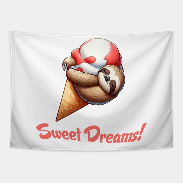 Sweet Dreams Ice Cream Sloth Illustration Tapestry by Dmytro