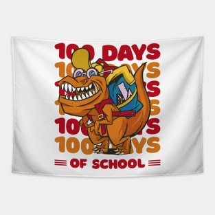 100 Days of school typography featuring a T-rex dino with bacpack #4 Tapestry