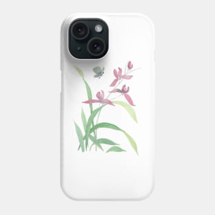 Orchids and Butterfly, watercolor painting Phone Case