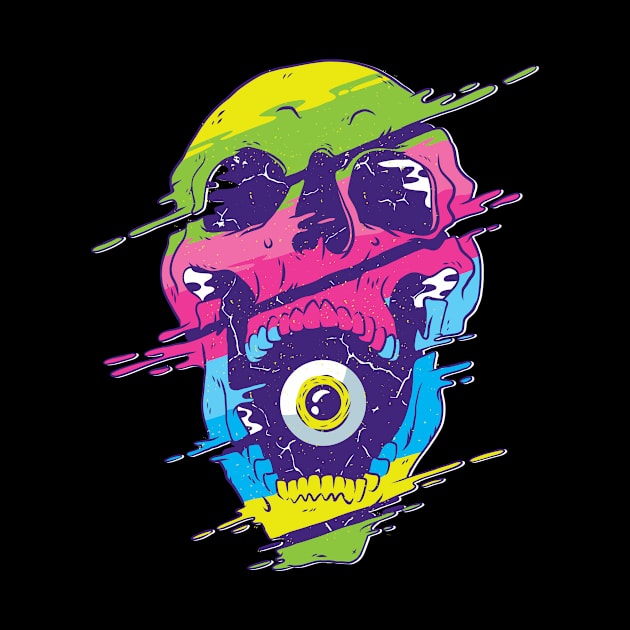 Psychedelic Skull Vaporwave With Eye Ball by Bluebird Moon