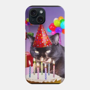 Cat Kitty Black Eating Birthday Party Cake, Funny Cute Phone Case