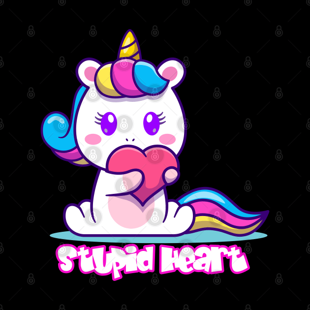 Cute unicorn bite love Stupid Heart by TrendsCollection