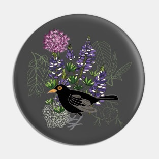 Blackbird in purple paradise Pin