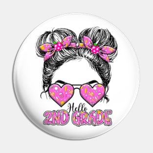 Kids Hello Second Grade Messy Bun Girls 2nd Grade Back To School Pin