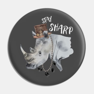 Stay Sharp Rhino Wearing Top Hat Pin