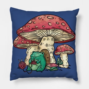 Cottagecore Aesthetic Mushrooms and Frog Cartoon Pillow