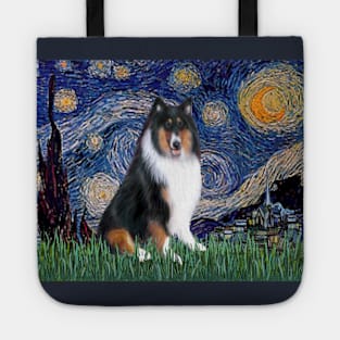 Starry Night (Van Gogh) Adapted to Feature a Tri Color Collie Tote