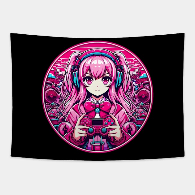 Gamer girl pink lovely Tapestry by Japanese Fever