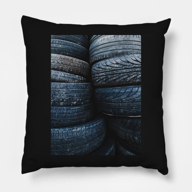 Used Tyres In A Pile Pillow by mooonthemoon