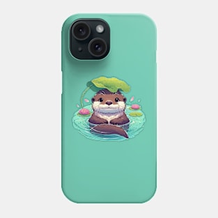 Kawaii Anime Otter Bath With Water Lily Phone Case