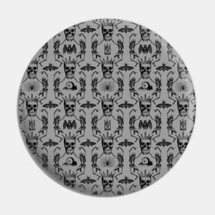 Dancing with Death | Dancing Skeletons | Gothic Halloween Pattern | Grey and White | Pin