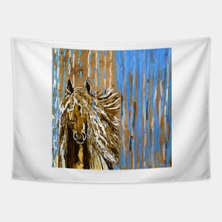 Horse:  Horse Running Wild Blue and Brown Tapestry