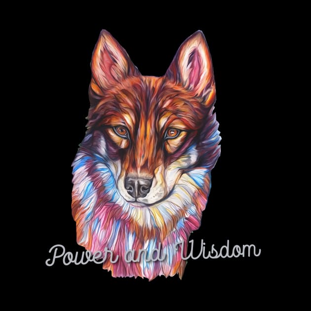 Power and Wisdom, Colorful Wolf Face by candimoonart