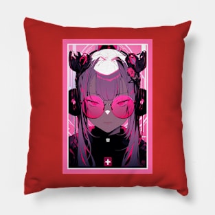 Aesthetic Anime Girl Pink Rosa Black | Quality Aesthetic Anime Design | Chibi Manga Anime Art Pillow