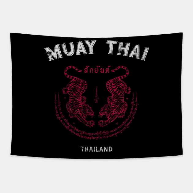 Muay Thai Tiger Sak Yant Tattoo Kickboxing Thailand Tapestry by VintCam