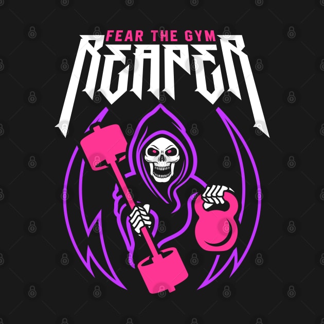 Fear The Gym Reaper (Kettlebell & Barbell) Funny Fitness Pun by brogressproject