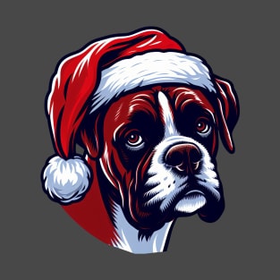 Cute Boxer Dog Wearing Santa's Hat T-Shirt