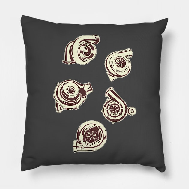 TURBO CHARGER PACK Car part jdm illustration Pillow by ASAKDESIGNS